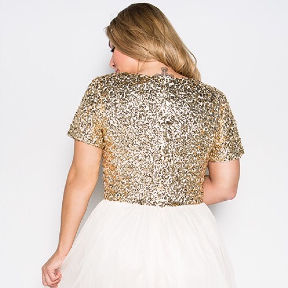 ✨LAST 1✨Gold Sequin Tulle Dress 2X - Picture 3 of 7